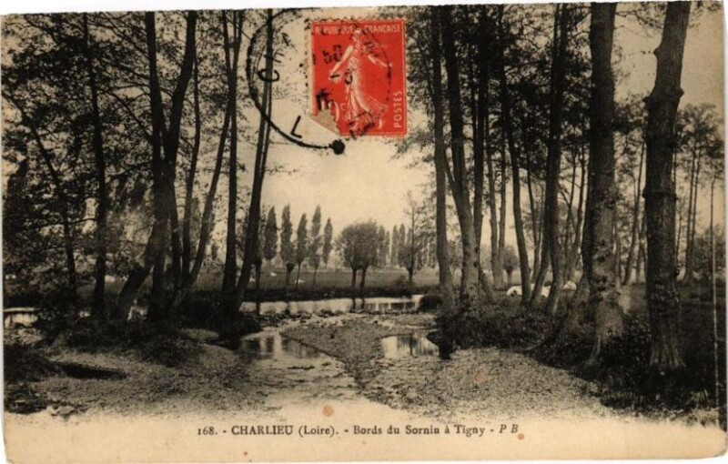 Carte postale ancienne Charlieu - Bords du Sorain a Tigny à Charlieu