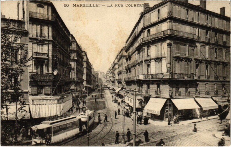 Carte postale ancienne Marseille - La Rue Colbert à Marseille