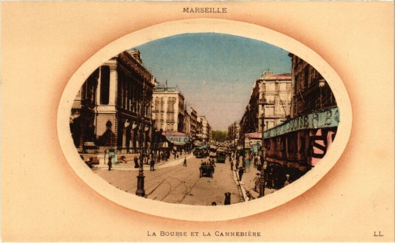 Carte postale ancienne Marseille - La Bourse et la Cannebiere à Marseille