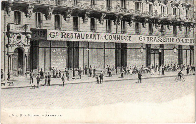 Carte postale ancienne Marseille - Rue Colbert Restaurant du Commerce à Marseille