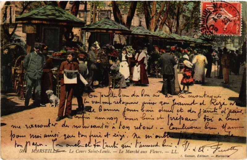 Carte postale ancienne Marseille - Le Cours Saint-Louis Marche aucx Fleurs à Marseille