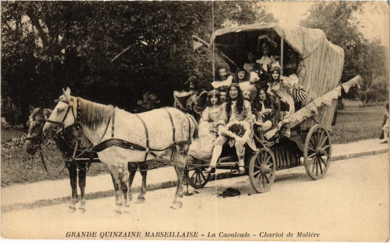Carte postale ancienne Marseille - La Cavalcade Chariot de Moliere à Marseille