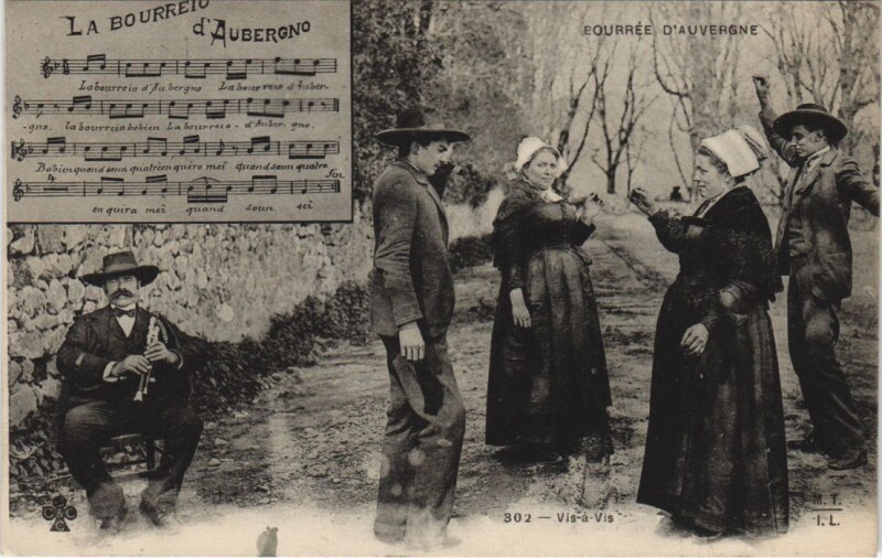 Carte postale ancienne Bourree d'Auvergne - Vis-a-Vis - Folklore