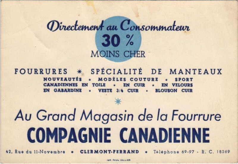 Carte postale ancienne Clermont-Ferrand Advertising Card à Clermont-Ferrand