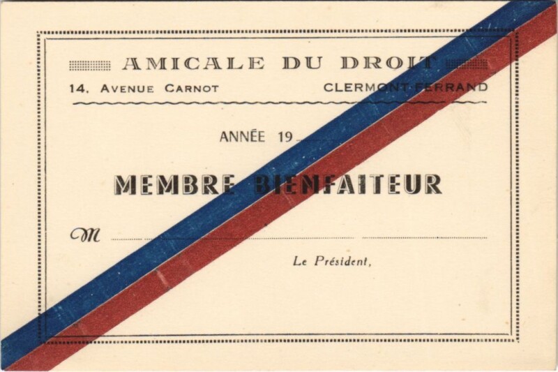 Carte postale ancienne Clermont-Ferrand Amicale du Droit - Small Card à Clermont-Ferrand