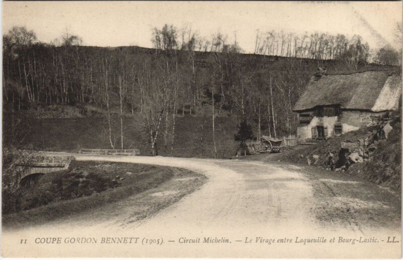 Carte postale ancienne Laqueuille Bourg-Lastic - Le Virage - Coupe Gordon Bennett à Bourg-Lastic