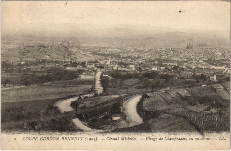 Carte postale ancienne Coupe Gordon Bennett - Virage de Champrader - Vu Au-Dessus