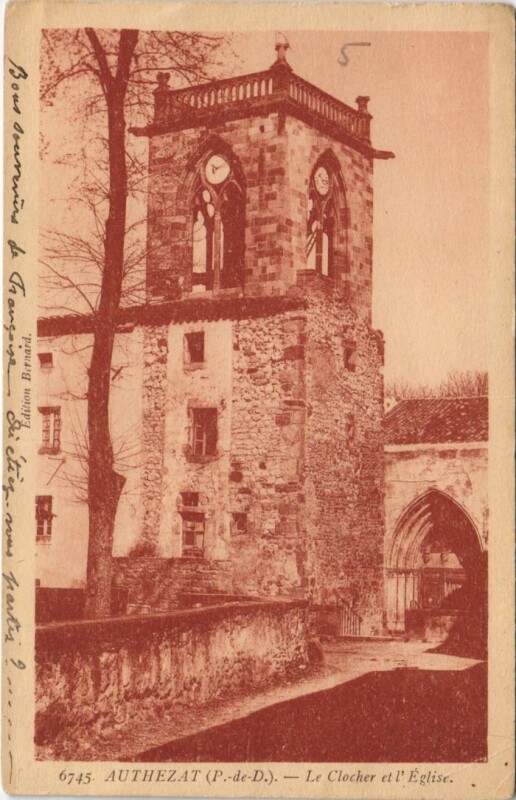 Carte postale ancienne Authezat Le Clocher et l'Eglise à Authezat