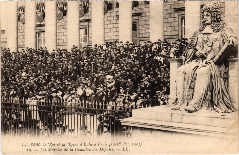 Carte postale ancienne 1903 Roi et reine d'Italie a Paris Chambre des deputes Royalty