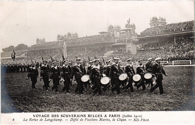 Carte postale ancienne 1910 Paris revue de longchamp Belgian Royalty
