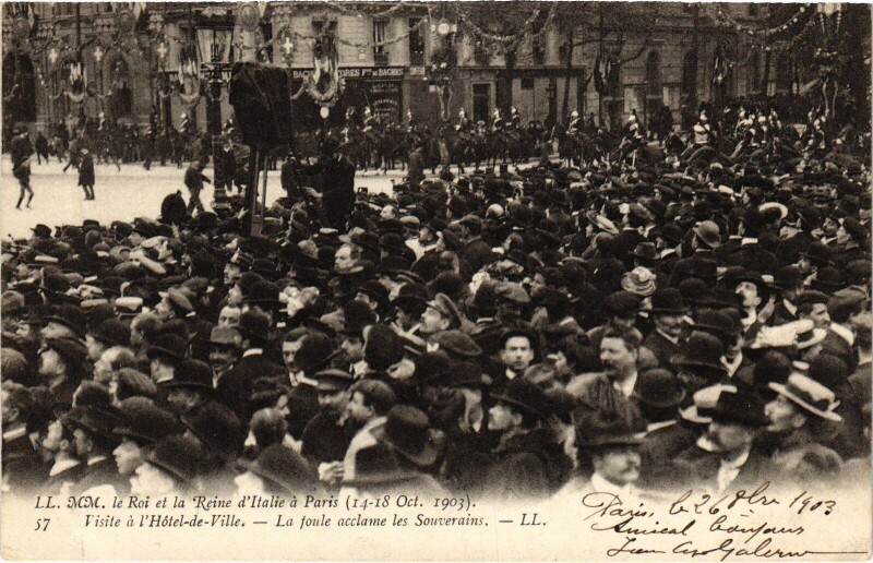 Carte postale ancienne 1903 Roi et reine d'Italie a Paris Hotel de Ville Royalty