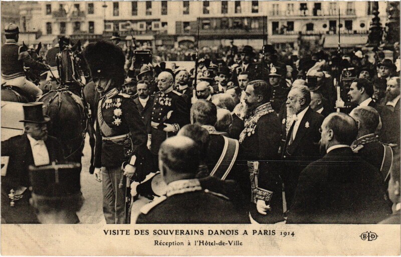 Carte postale ancienne 1914 Paris Hotel de Ville Reception Danish Royalty