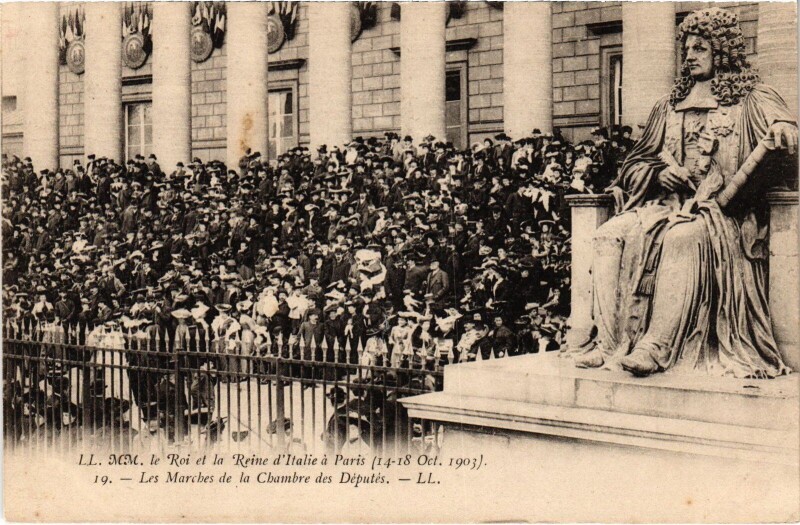 Carte postale ancienne 1903 Roi et reine d'Italie a Paris Chambre des deputes Royalty