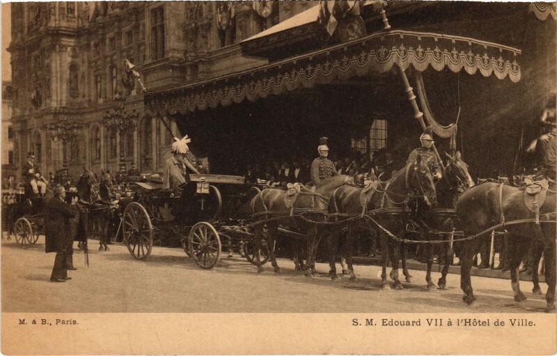 Carte postale ancienne 1903 Edouard Vii a Paris Hotel de Ville British Royalty