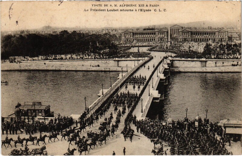 Carte postale ancienne Alphonse Xiii a Paris Pont de la Concorde Spanish Royalty