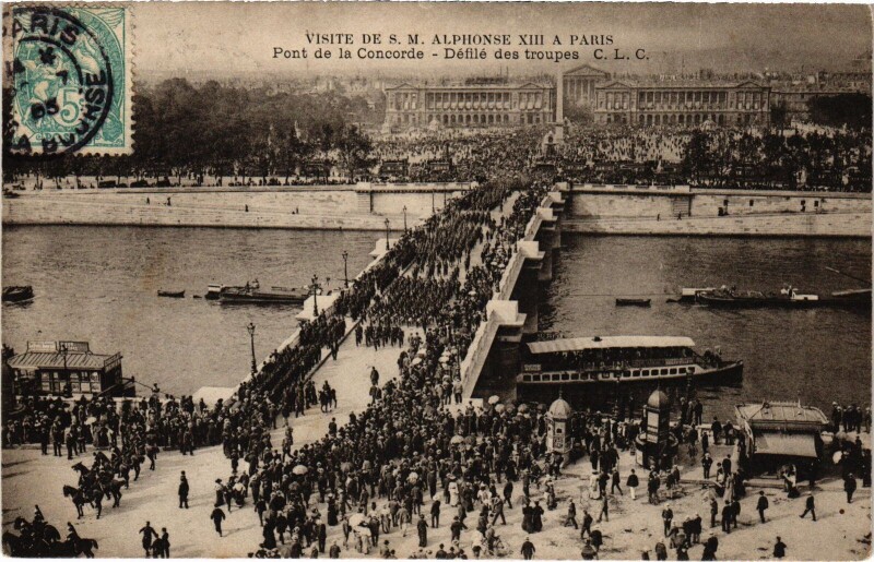 Carte postale ancienne Alphonse Xiii a Paris Pont de la Concorde Spanish Royalty