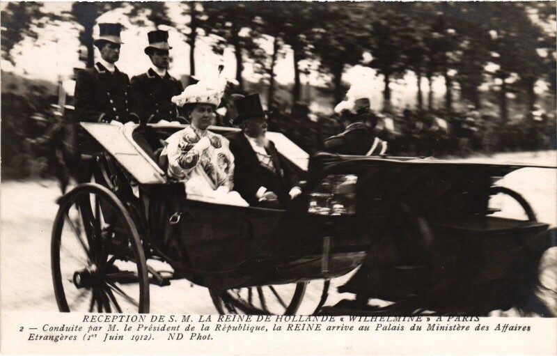 Carte postale ancienne Reine Wilhelmina 1912 a Paris Reine et President Dutch Royalty