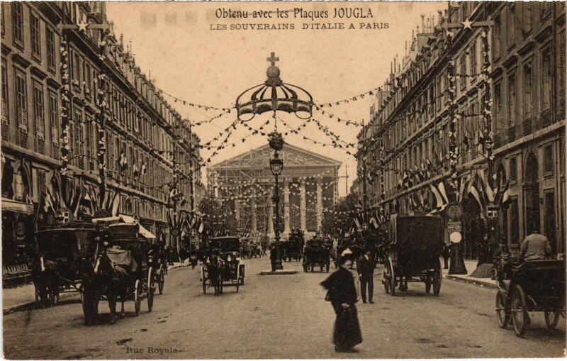 Carte postale ancienne Les Souverains d'Italie a Paris Rue de la Paix Royalty