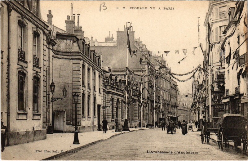Carte postale ancienne 1903 Edouard Vii a Paris Ambassade d'Angleterre British Royalty
