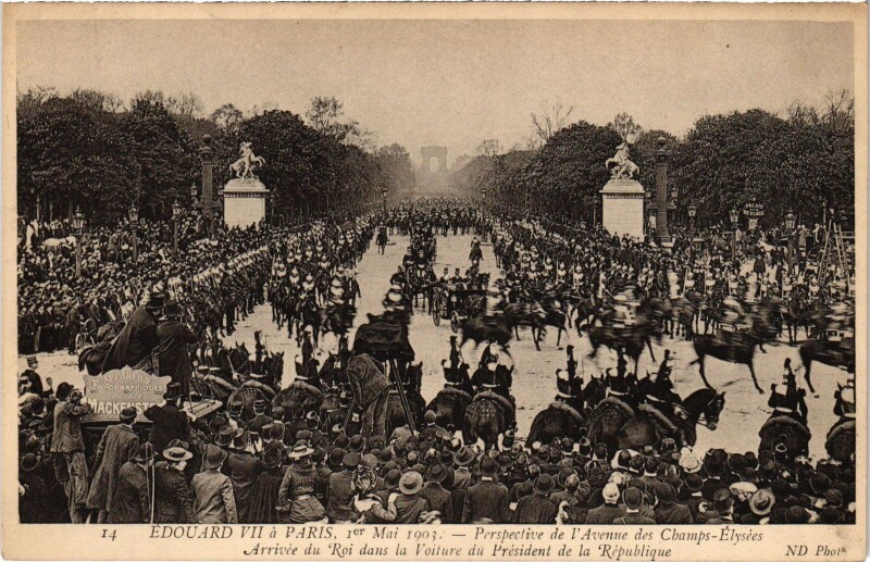 Carte postale ancienne 1903 Edouard Vii a Paris Aux Champs-Elysees British Royalty