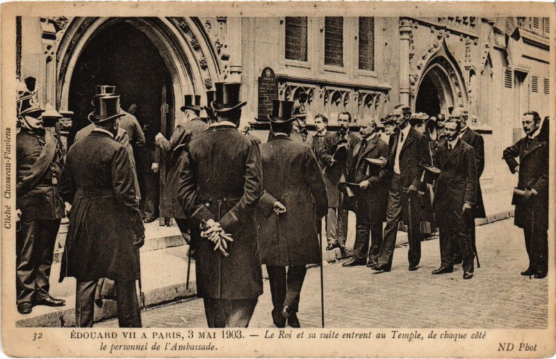 Carte postale ancienne 1903 Edouard Vii a Paris entrant au Temple British Royalty