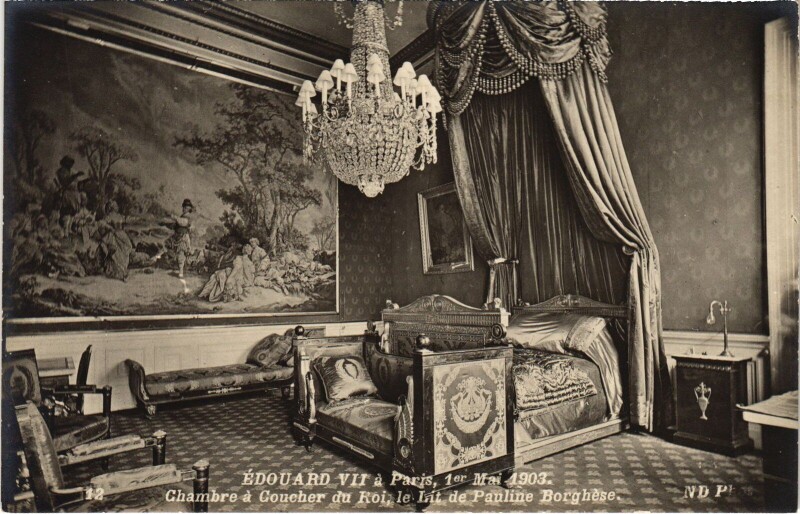 Carte postale ancienne 1903 Edouard Vii a Paris Chambre a coucher British Royalty