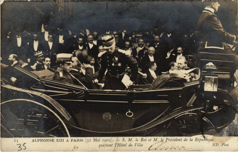 Carte postale ancienne Alphonse Xiii a Paris Hotel de Ville Spanish Royalty