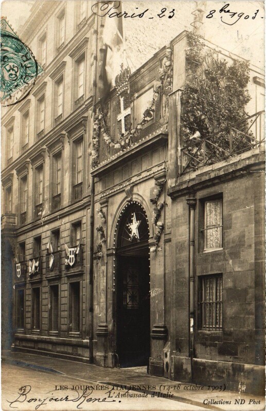 Carte postale ancienne Journees Italiennes 1903 Paris Ambassade d'Italie Italian Royalty