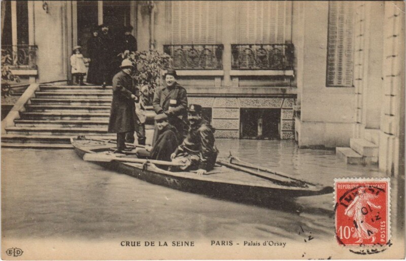 Carte postale ancienne Inondations 1910 Paris Palais d'Orsay