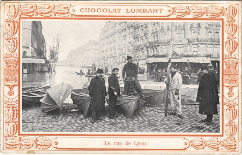 Carte postale ancienne Inondations 1910 Paris Rue de Lyon