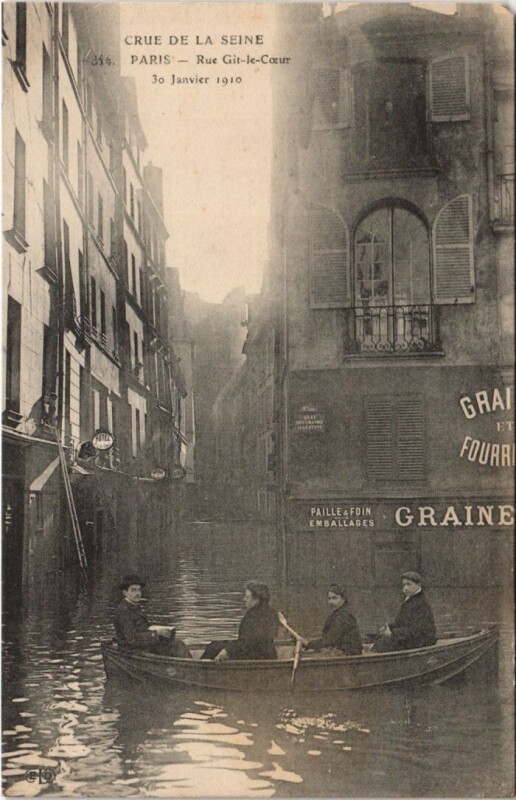 Carte postale ancienne Inondations 1910 Paris Rue Git-le-Coeur
