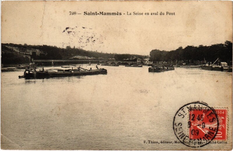 Carte postale ancienne Saint-Mammes La Seine e naval du Pont