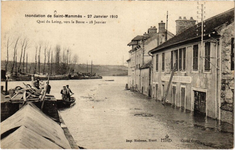 Carte postale ancienne Saint-Mammes Inondations Quai du Loing