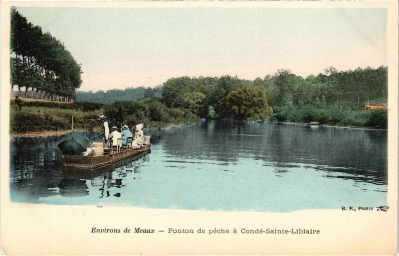 Carte postale ancienne Conde-Sainte-Libiaire - Ponton de Peche - Environs de Meaux à Condé-Sainte-Libiaire