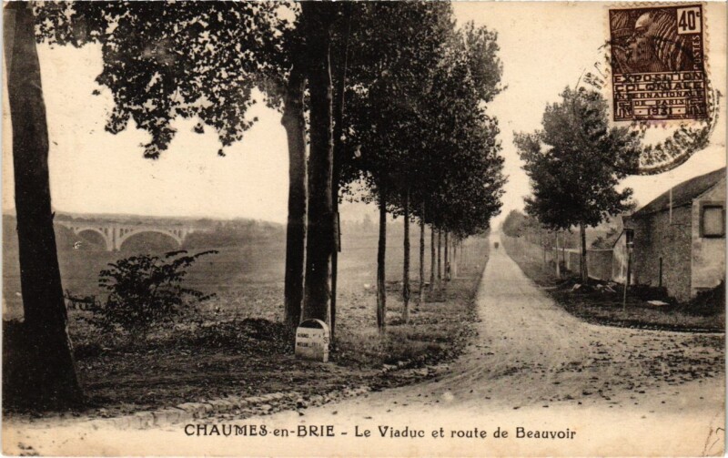Carte postale ancienne Chaumes-en-Brie - Le Viaduc et Route de Beauvoir à Chaumes-en-Brie