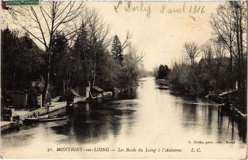Carte postale ancienne Montigny-sur-Loing - Les Bords de Loing a l'Automne à Montigny-sur-Loing