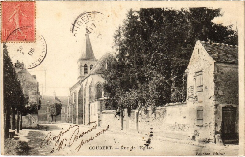 Carte postale ancienne Coubert - Rue de l'Eglise à Coubert
