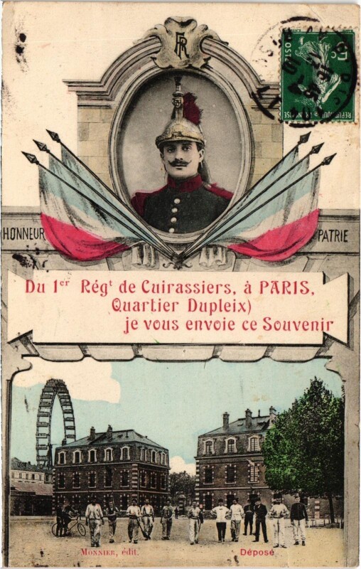Carte postale ancienne Militaire - Paris Quartier Dupleix 1er Régiment