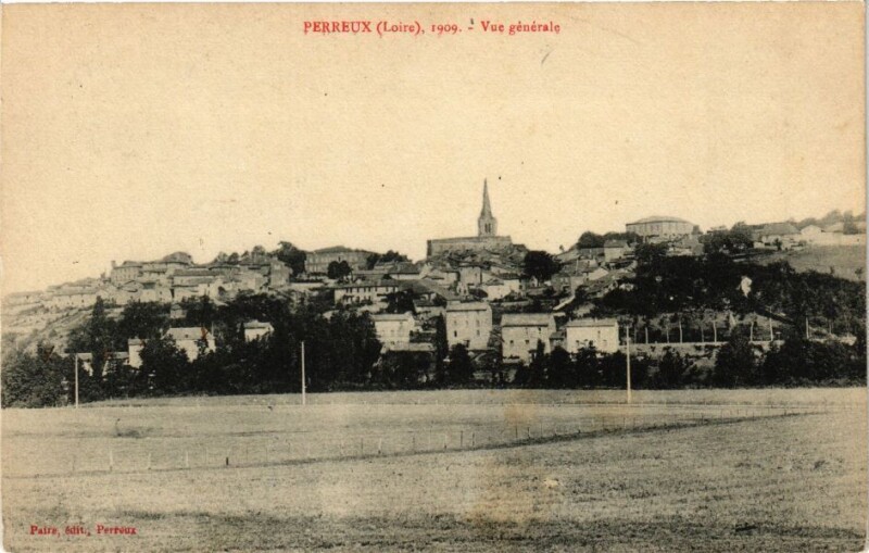 Carte postale ancienne Perreux 1909 - Vue générale à Perreux