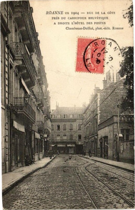 Carte postale ancienne Roanne en 1904 - Rue de la Coté pres du Carrefour Helvétique .. à Roanne
