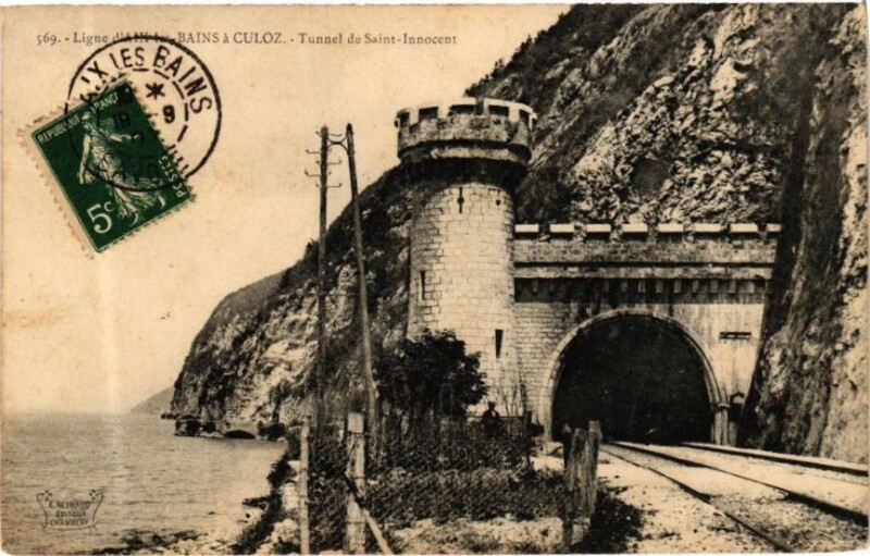 Carte postale ancienne Ligne d'Aix-les-Bains a Culoz - Tunnel de Saint-Innocent à Aix-les-Bains