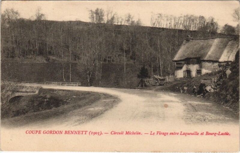 Carte postale ancienne Le Virage Entre Laqueuille et Bourg-Lastic - Coupe Gordon Bennett à Bourg-Lastic