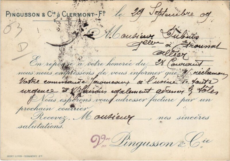 Carte postale ancienne Clermont-Ferrand Card to Clermont-Ferrand à Clermont-Ferrand