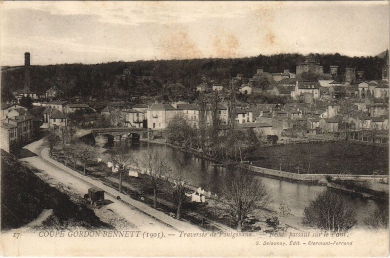 Carte postale ancienne Pontgibaud Vue Generale - Coupe Gordon Bennett 1905 à Pontgibaud