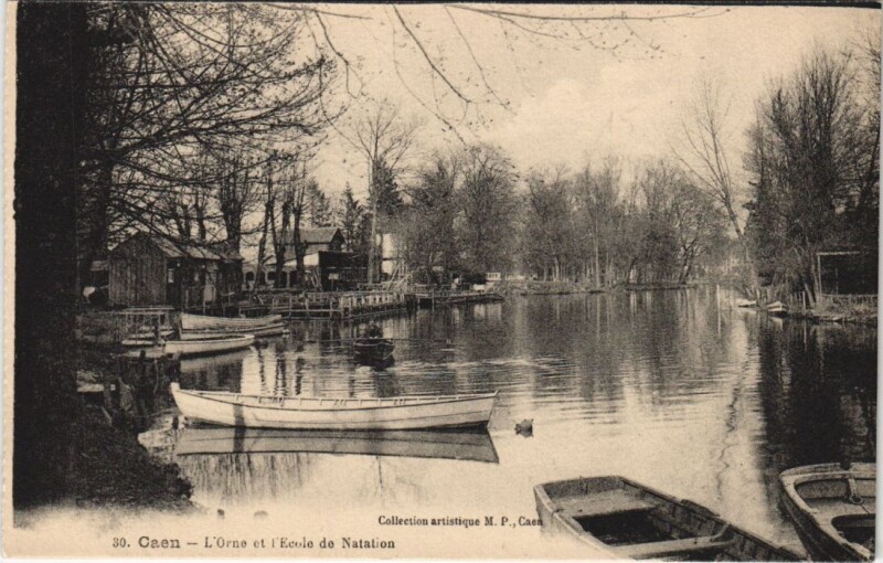Carte postale ancienne Caen L'Orne et l'Ecole de Natation