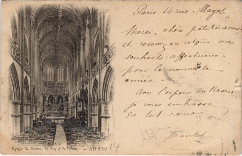 Carte postale ancienne Caen Eglise Saint-Pierre - La Nef et le Choeur