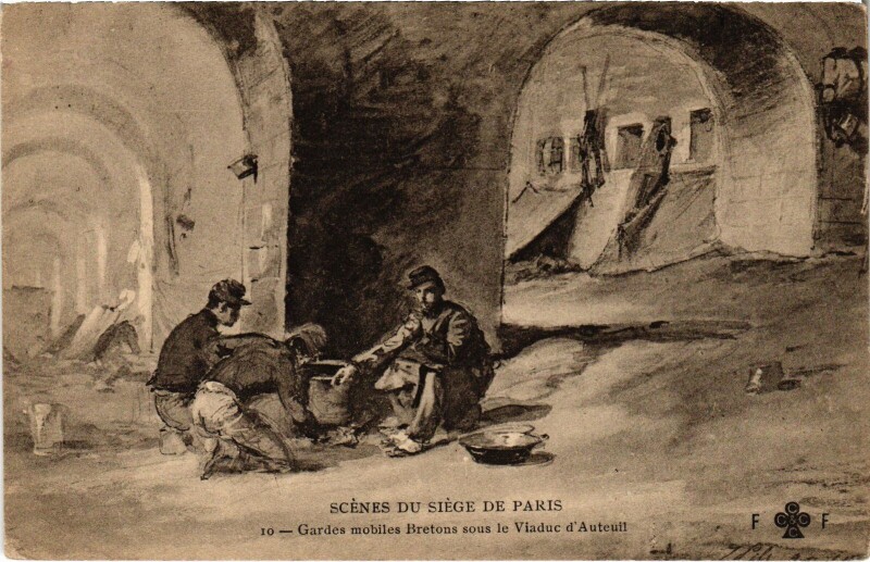 Carte postale ancienne Siege du Paris 16e Viaduc d'Auteuil Gardes mobiles Bretons à Paris 16e
