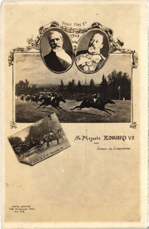 Carte postale ancienne Sa Majesté Edouard VII aux Courses de Longchamp à Paris 16e