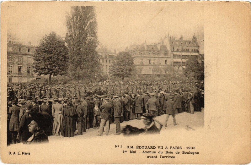 Carte postale ancienne 1903 Edouard Vii a Paris Avenue Bois de Boulogne British Royalty