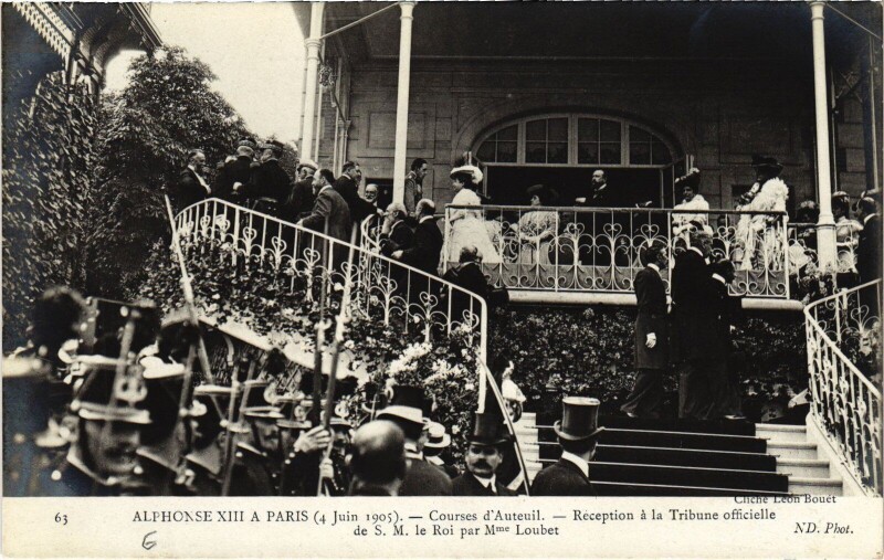 Carte postale ancienne Alphonse Xiii a Paris Courses d'Auteuil Spanish Royalty